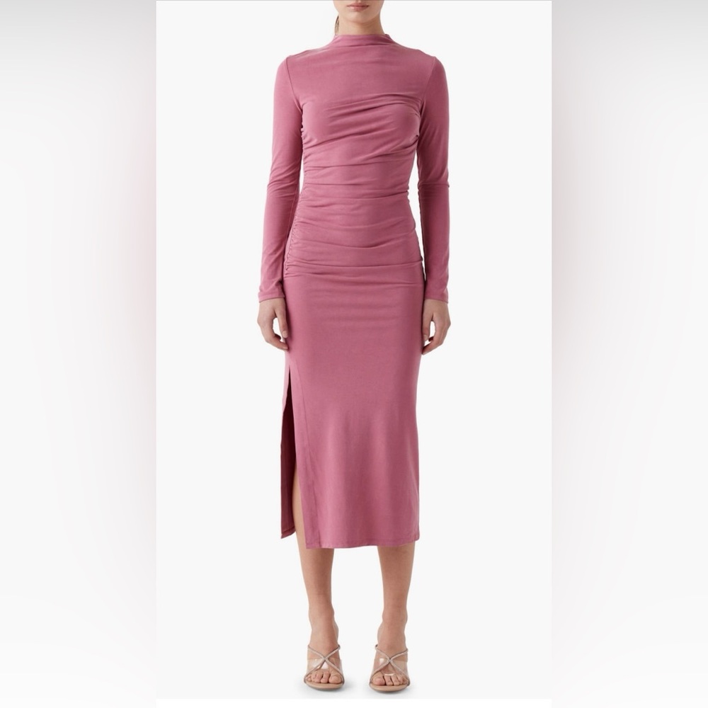 Sophie Rue Talia Ruched Long Sleeve Funnel Neck Midi Dress